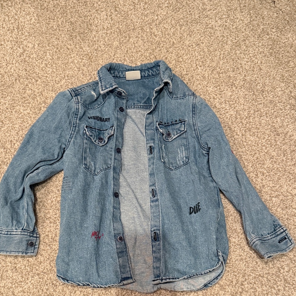 Zara Kids Denim shirt Jacket with Embroidered Details